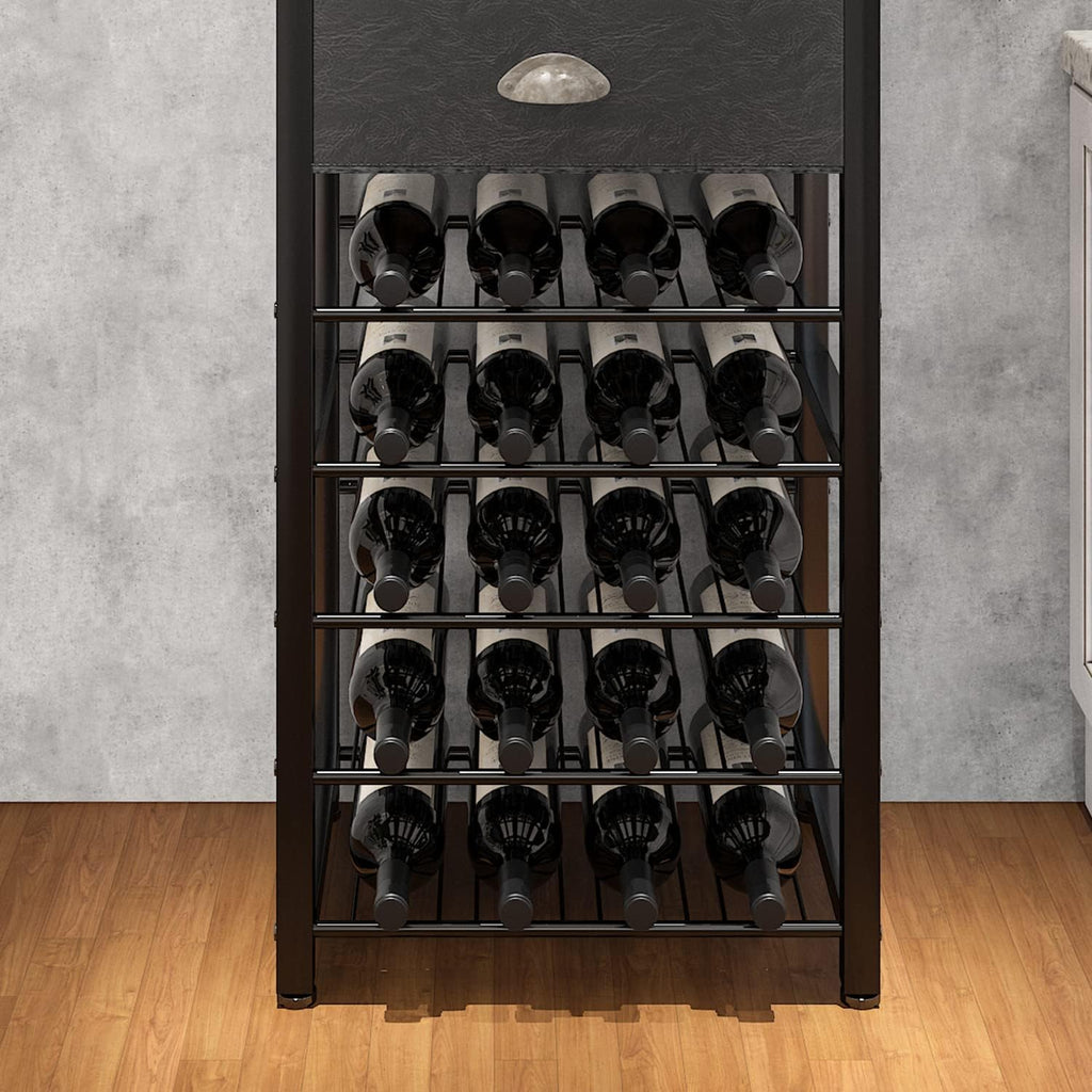 Homeiju Wine Rack Freestanding Floor, Bar Cabinet for Liquor and Glasses, 4-Tier bar Cabinet with Tabletop, Glass Holder, Storage Drawer and Wine Storage for Living Room (Patent No.D29872845)