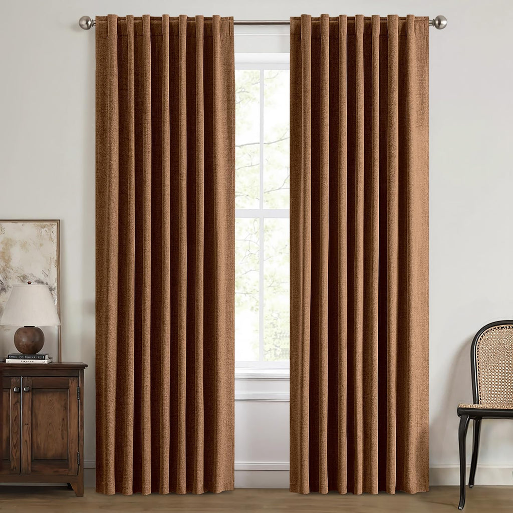 100% Blackout Linen Curtains for Bedroom, Ivory Solid Luxury Decor Thermal Insulation Room Darkening Drapes for Living Room Nursery Back Tab Rod Pocket 42 x 84 Inches, 2 Panels