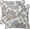 Mika Home Set of 2 Jacquard Tropical Leaf Pattern Oblong Throw Pillow Covers Accent Pillowcase 12X20 Inches,Blue Cream