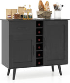 Giantex Bar Cabinet, Buffet Sideboard for 6 Wine Bottles, Wood Pantry Cupboard with Storage Drawer, 2 Door Cabinets, Anti-Toppling Devices, Credenza Organizer for Living Room Kitchen (Oak)