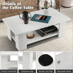 Giantex Rectangle Wood Center Table, 41" L 2-Tier Small Modern Tea Table w/Open Compartment, Easy Assembly, Accent Coffee Table for Living Room, Reception Room, White