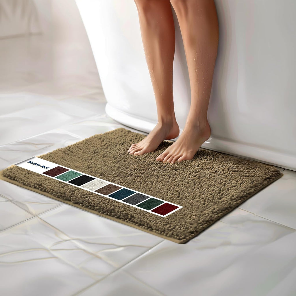 Chenille Bathroom Rugs Quick Dry Microfiber Mats Non Slip Washable, Extra Thick, Soft and Highly Absorbent Bath Mats for Bathroom, Kitchen, and Shower Floor - Grey 36"x60"
