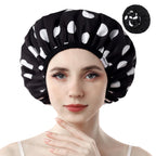 Shower Caps for Women Reusable Waterproof, Double Layer Waterproof Fabric - Both Sides Usable, Reversible Pattern & Solid Color Design, Soft Elastic Keeps Hair Dry for shower Spa Travel