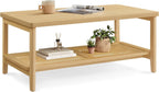 VASAGLE 2-Tier Coffee Table for Living Room, Rectangular Living Room Table, with PVC Rattan Storage Shelf, Rounded Corners, Easy Assembly, Boho Style, 21.7 x 39.4 x 17.7 Inches, Oak Beige ULCT240Y57