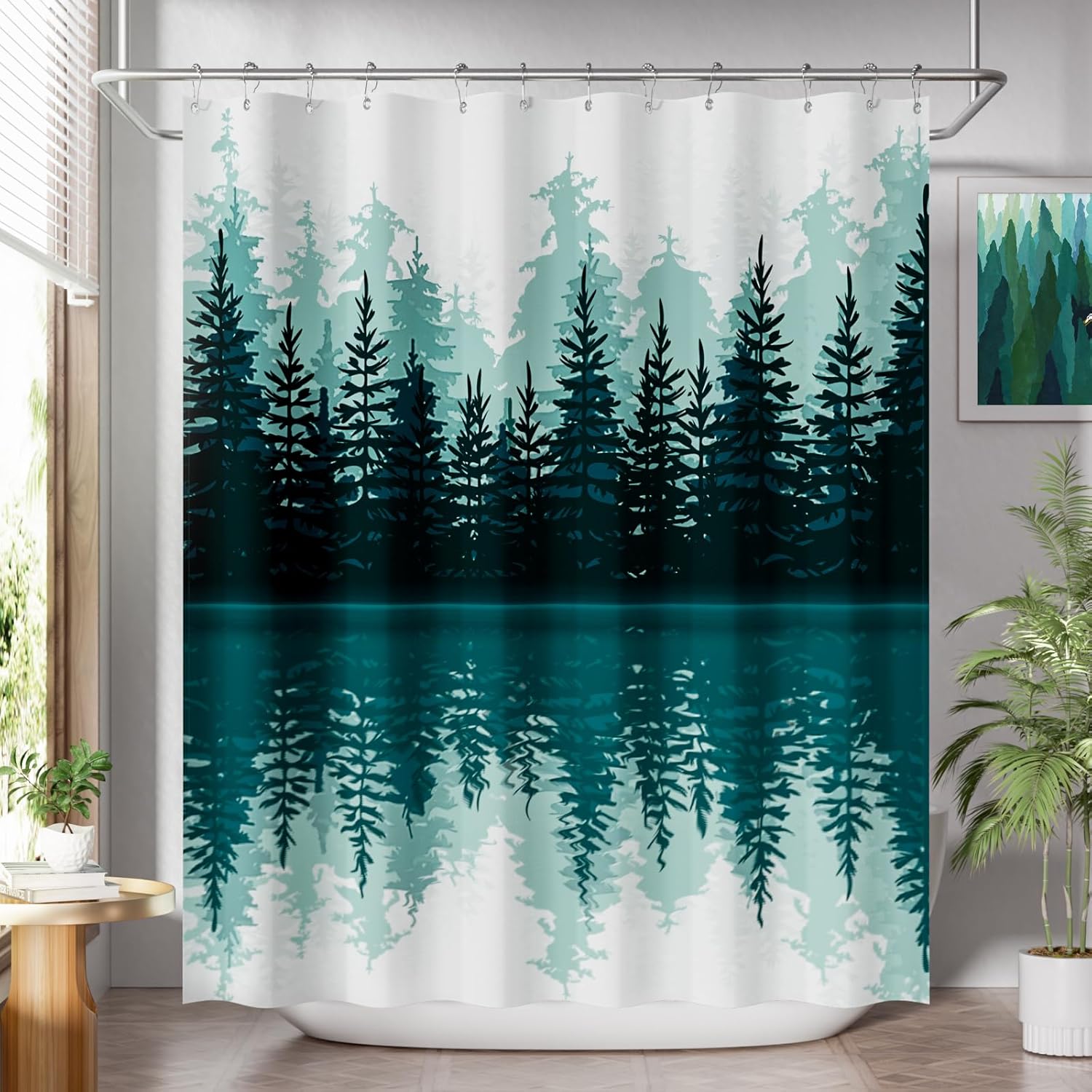 Shower Curtain, Cloth Ombre Black Shower Curtain Set with 12 Hooks, Washable Fabric Black and White Shower Curtain, Rustic Farmhouse Bathroom Shower Curtain, 72x72 Inches