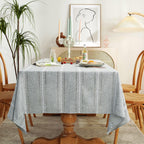 60 x 84 inches Farmhouse Style Linen tablecloths, Wrinkle Resistant Washable Dining Room Table Cloths for Rectangle Tables - Hemstitch Light Coffee