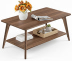 VASAGLE 2-Tier Coffee Table for Living Room, Rectangular Living Room Table, with PVC Rattan Storage Shelf, Rounded Corners, Easy Assembly, Boho Style, 21.7 x 39.4 x 17.7 Inches, Oak Beige ULCT240Y57