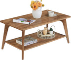 VASAGLE 2-Tier Coffee Table for Living Room, Rectangular Living Room Table, with PVC Rattan Storage Shelf, Rounded Corners, Easy Assembly, Boho Style, 21.7 x 39.4 x 17.7 Inches, Oak Beige ULCT240Y57