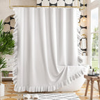 Ruffle Shower Curtain with Three-Side Ruffle, Solid White Farmhouse Curtains, Soft Flowy Layered Fabric, Elegant Spa Style, Clean Minimal Look, Water Repellent,12 Metal Hooks, 72" W x 72" L