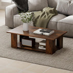Giantex Rectangle Wood Center Table, 41" L 2-Tier Small Modern Tea Table w/Open Compartment, Easy Assembly, Accent Coffee Table for Living Room, Reception Room, White