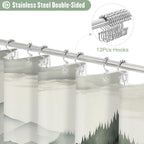 3 in 1 Shower Curtain Set, DarkGreen Misty Pine Forest Fabric Shower Curtain with PEVA Liner and Double Sided Hooks, Bathroom Curtain Waterproof 72x72