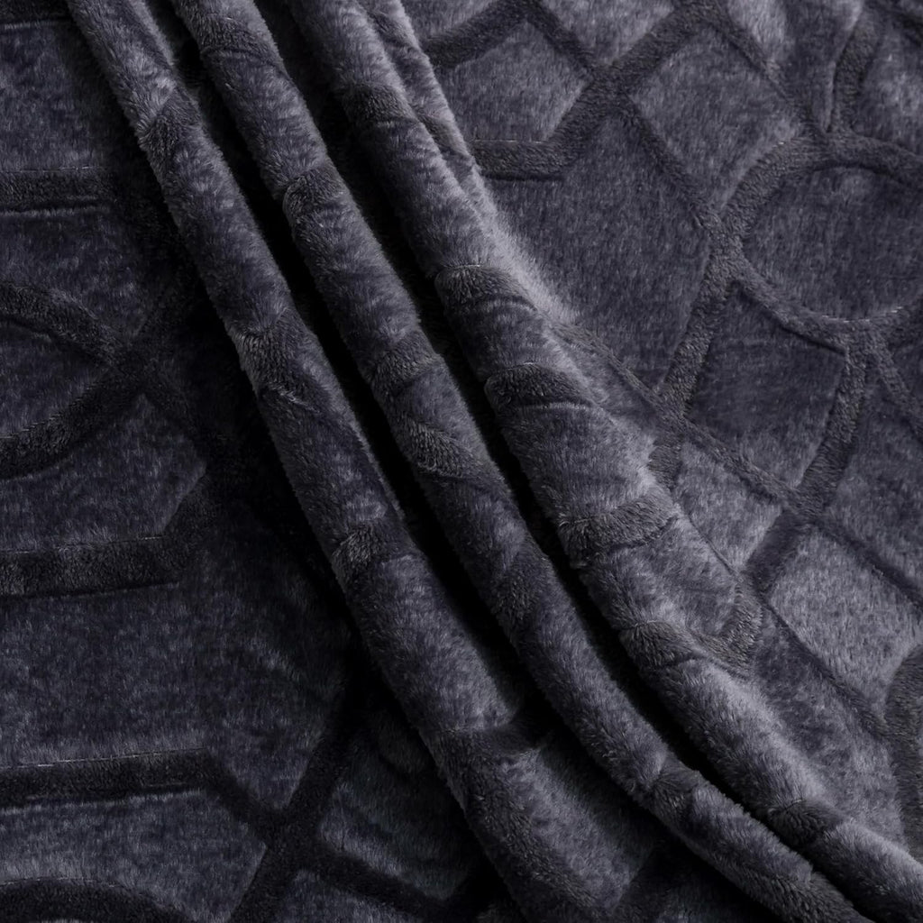Soft Cozy Fleece Throw Blanket, 50x60 Inches – Lightweight Plush Blanket for Couch, Fuzzy 3D Jacquard Design, for Sofa, Bed & Travel - Dark Grey