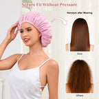Shower Cap for Women Waterproof Reusable, Large Shower Cap Non-Slip with Elastic Band, Washable Bath Hair Hat for Long Hair, Braids (Pink)