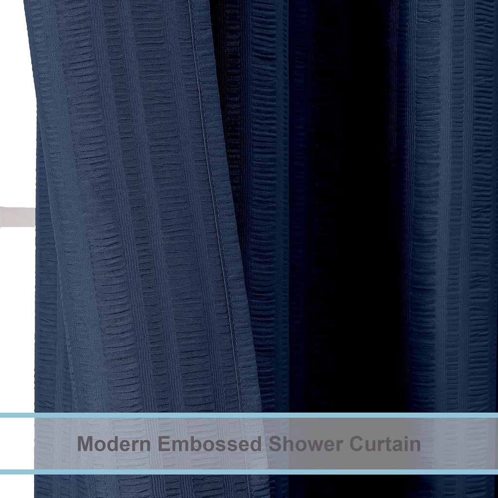 Moga Navy Blue Fabric Shower Curtains for Bathroom - Blue Hotel Spa Polyester Cloth Bath Curtain with 12 Holes, 72x72, Machine Washable, Navy Blue