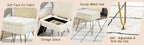 Vanity Chair with Storage, Comfy Ottoman with Folding Back, Faux Fur Vanity Stool with 4 Metal Legs for Make Up, Furry Padded Seat with Anti-Slip Feet for Bedroom Dressing Room