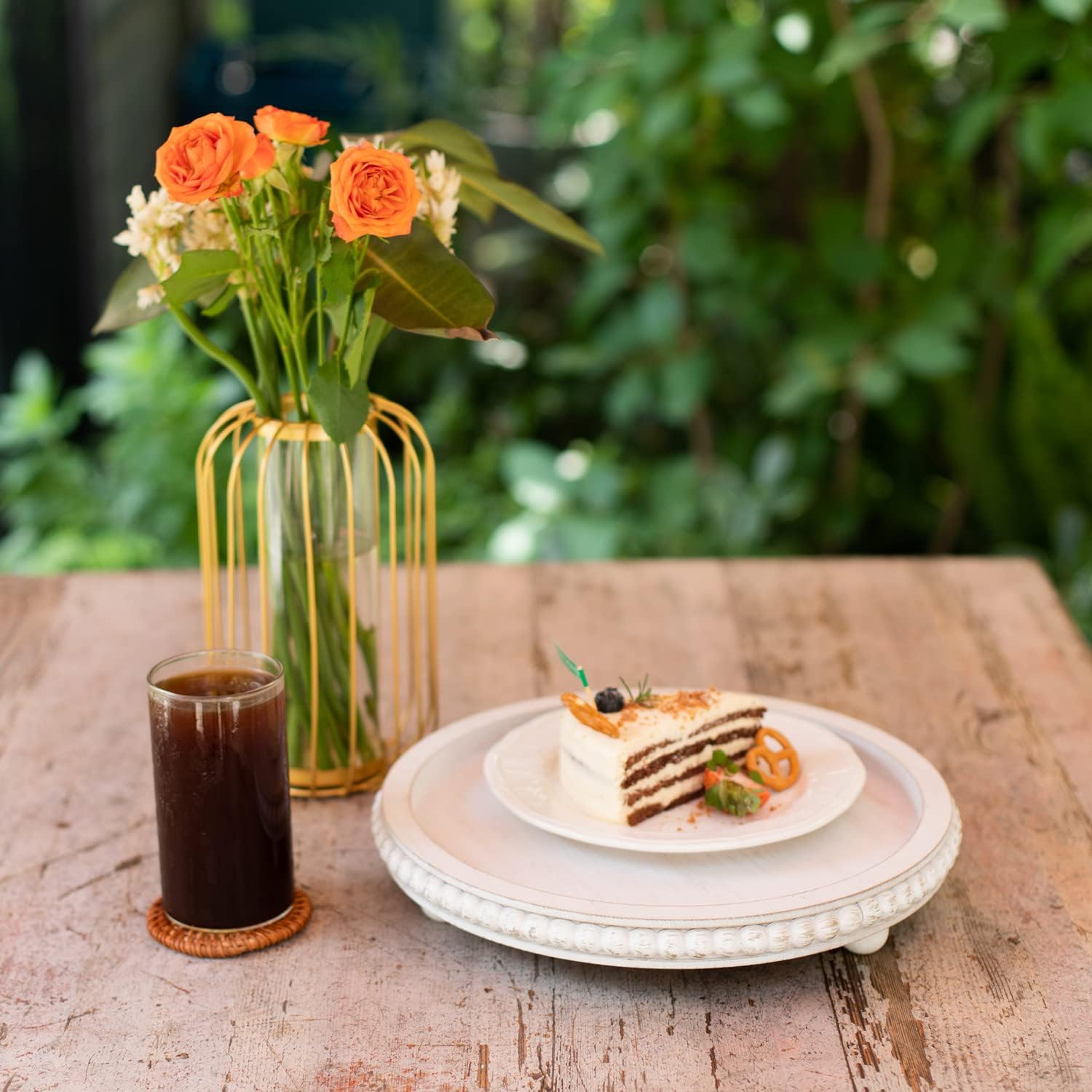 12in Round Wood Tray - White, Distressed, Farmhouse Rustic - Decorative Tray for Living Room, Coffee Table, Kitchen Table or Farmhouse Serving Tray