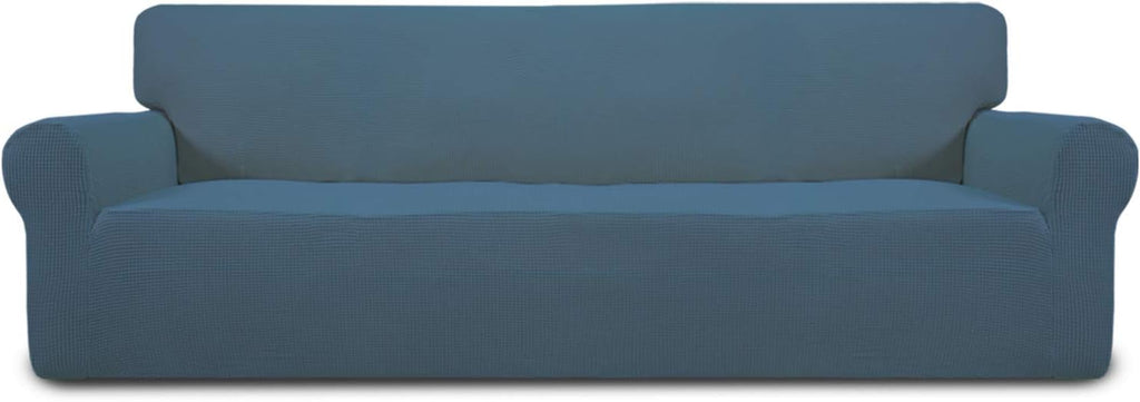 Stretch Sofa Slipcover 1-Piece Sofa Cover Furniture Protector Couch Soft with Elastic Bottom for Kids, Polyester Spandex Jacquard Fabric Small Checks (Sofa, Dark Gray)
