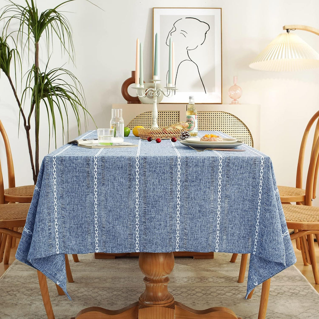 60 x 84 inches Farmhouse Style Linen tablecloths, Wrinkle Resistant Washable Dining Room Table Cloths for Rectangle Tables - Hemstitch Light Coffee