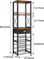 Homeiju Wine Rack Freestanding Floor, Bar Cabinet for Liquor and Glasses, 4-Tier bar Cabinet with Tabletop, Glass Holder, Storage Drawer and Wine Storage for Living Room (Patent No.D29872845)