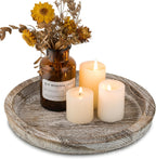 Candle Plate Holder Tray: Round White Wood Decorative Tray Decor - Rustic Farmhouse CoffeeTable Decor - Tealight Pillar Trays for Home Decor