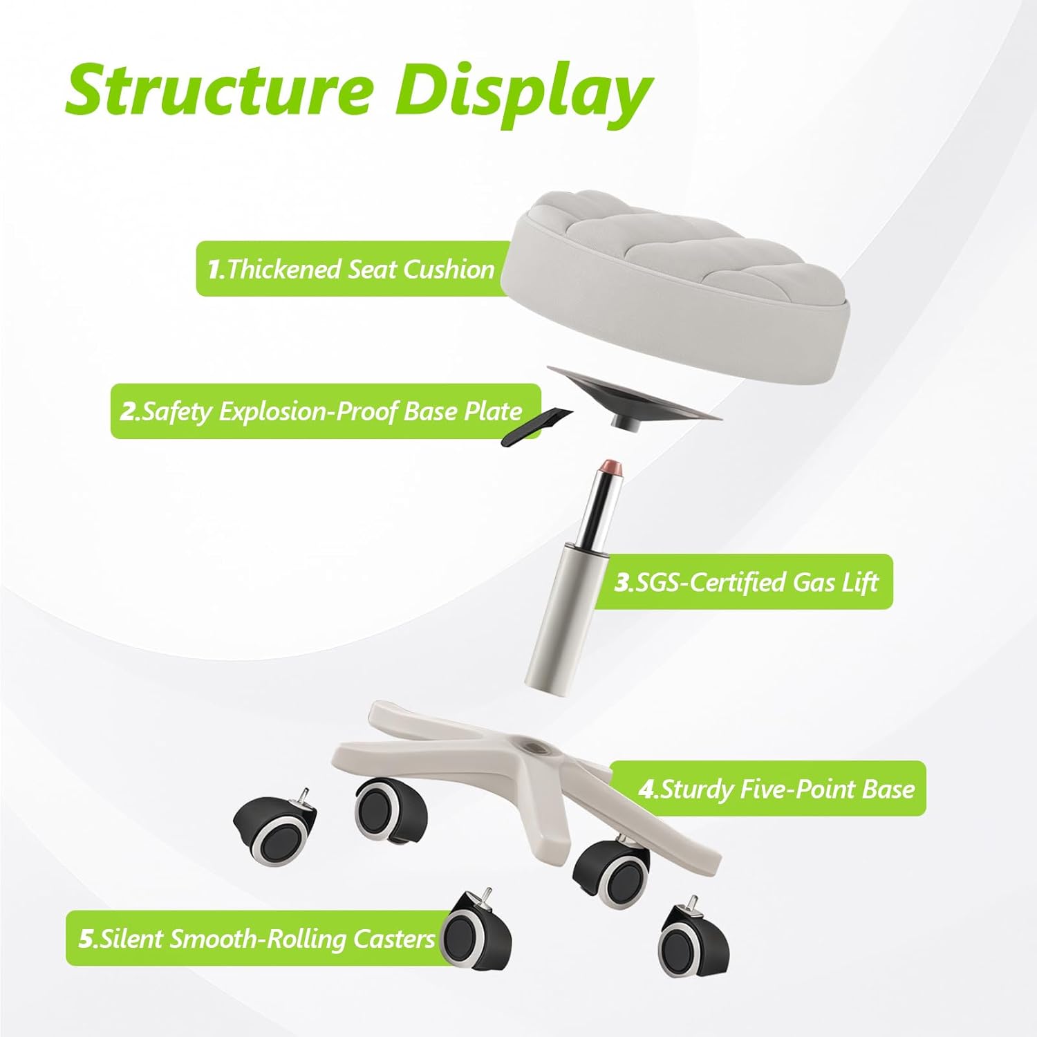Small PU Leather Round Stool Chair Armless Comfy Rolling Medical Salon Stools with Wheels Height-Adjustable for Tattoo Salon Work Home, Office Chair