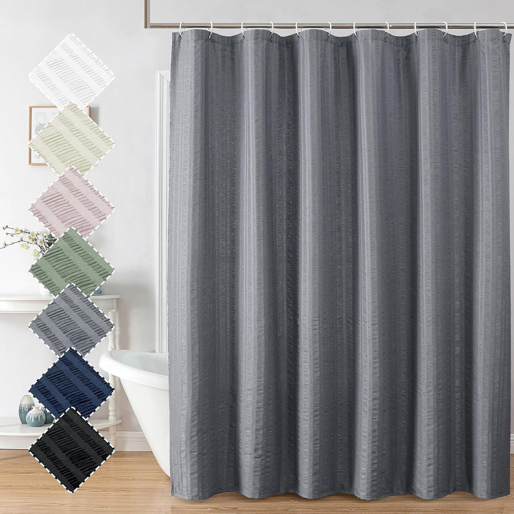 Moga Navy Blue Fabric Shower Curtains for Bathroom - Blue Hotel Spa Polyester Cloth Bath Curtain with 12 Holes, 72x72, Machine Washable, Navy Blue