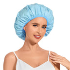 Shower Cap for Women Waterproof Reusable, Large Shower Cap Non-Slip with Elastic Band, Washable Bath Hair Hat for Long Hair, Braids (Pink)