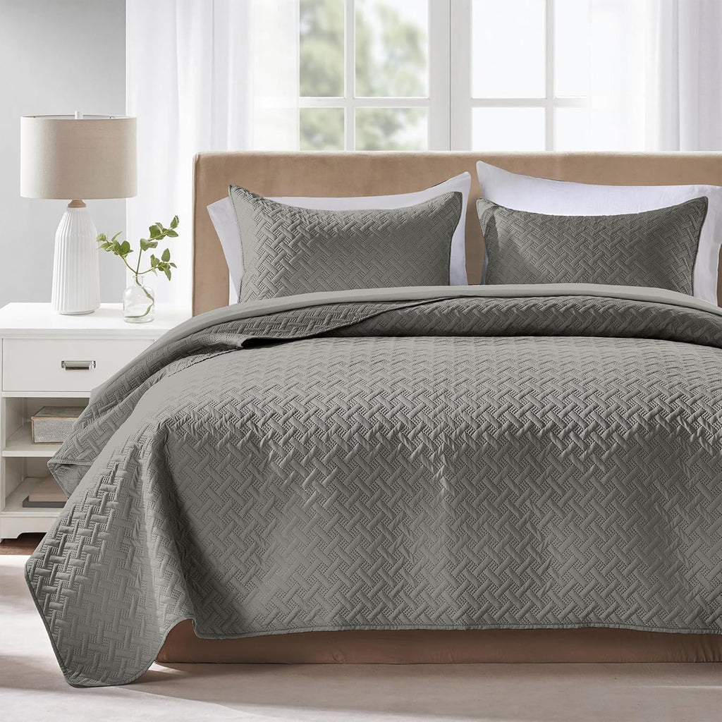 Quilts Queen Size - Ultra Soft Navy Blue Quilt Lightweight Microfiber Bedspreads, Classic Basket Weave Pattern Bedspread Bed Coverlet 3 Pieces for All-Season (1 Quilt, 2 Pillow Shams) | Breathable material, Easy care