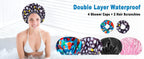 Shower Cap for Women Set of 4, Bath Caps, Double Layers Hair Caps + 2 Satin Hair Scrunchies, Reusable Waterproof Shower Caps, Elastic Hair Cap for Shower - Pattern A