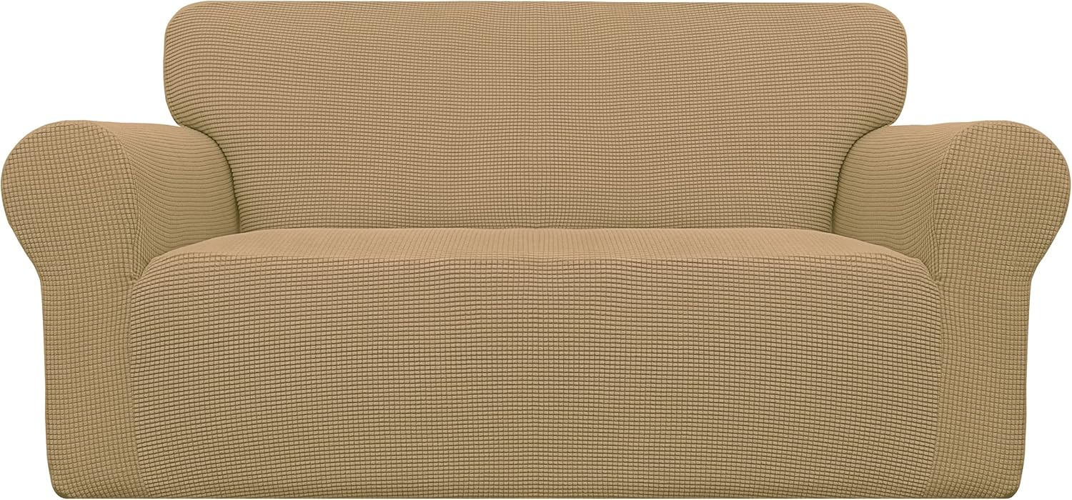 Stretch Sofa Slipcover 1-Piece Sofa Cover Furniture Protector Couch Soft with Elastic Bottom for Kids, Polyester Spandex Jacquard Fabric Small Checks (Sofa, Dark Gray)