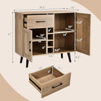 Giantex Bar Cabinet, Buffet Sideboard for 6 Wine Bottles, Wood Pantry Cupboard with Storage Drawer, 2 Door Cabinets, Anti-Toppling Devices, Credenza Organizer for Living Room Kitchen (Oak)