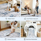 Area Rug Living Room Rugs: 5x7 Large Soft Indoor Carpet Modern Abstract Rug with Non Slip Rubber Backing for Under Dining Table Nursery Home Office Bedroom White Gray Blue