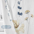 Watercolor Floral Shower Curtain, 3D Embossed Butterflies Grey Beige Flower Bathroom Curtains, Minimalist White Cloth Bath Curtain, Waterproof Fabric Textured Shower Curtain Set with Hooks, 72x72