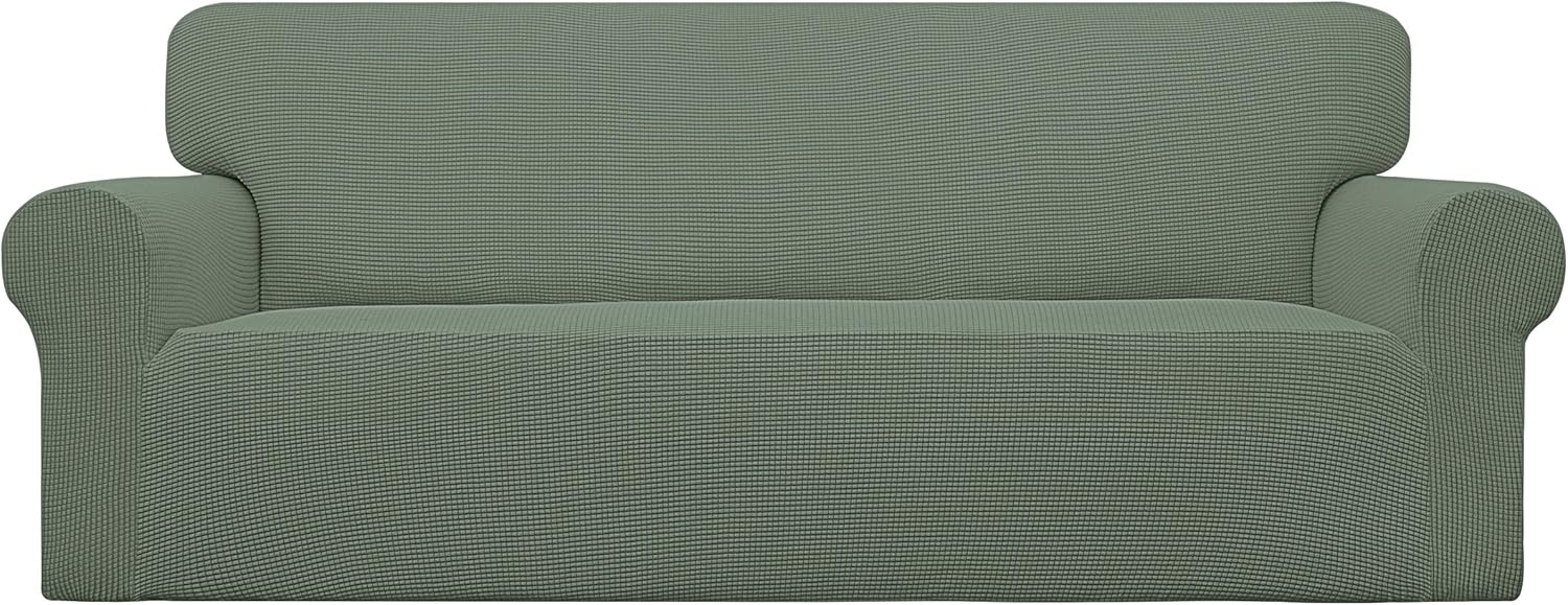 Stretch Sofa Slipcover 1-Piece Sofa Cover Furniture Protector Couch Soft with Elastic Bottom for Kids, Polyester Spandex Jacquard Fabric Small Checks (Sofa, Dark Gray)