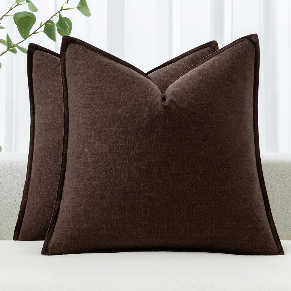 MIULEE Decorative Linen Euro Sham Pillow Covers 24x24 Natural Beige Boho Farmhouse Neutral Couch Throw Pillows for Bed Pack of 2 Accent Modern Pillowcase Sofa Livingroom Home Decor