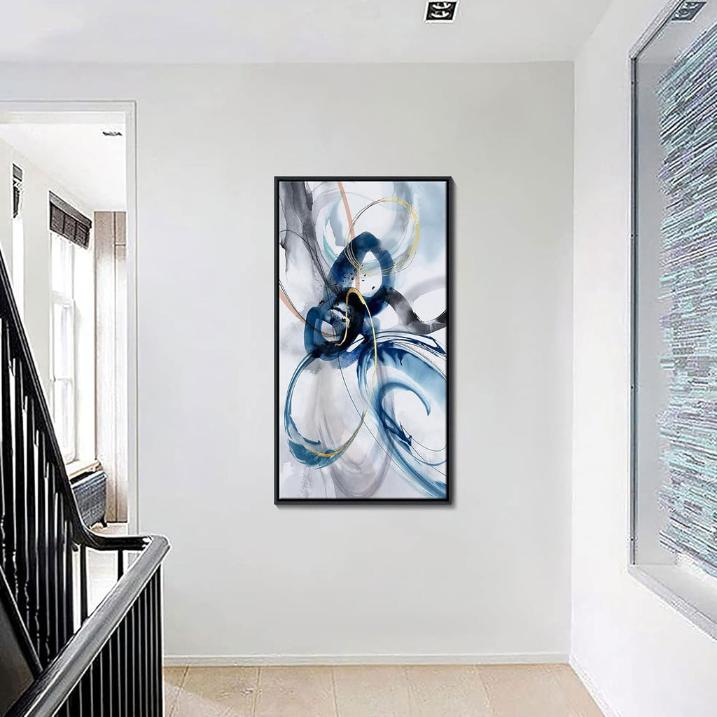 Large Wall Art for Living Room - Abstract Wall Decor Framed Picture Artwork for Wall Decorative Paintings Blue and White Modern Office Bedroom Art