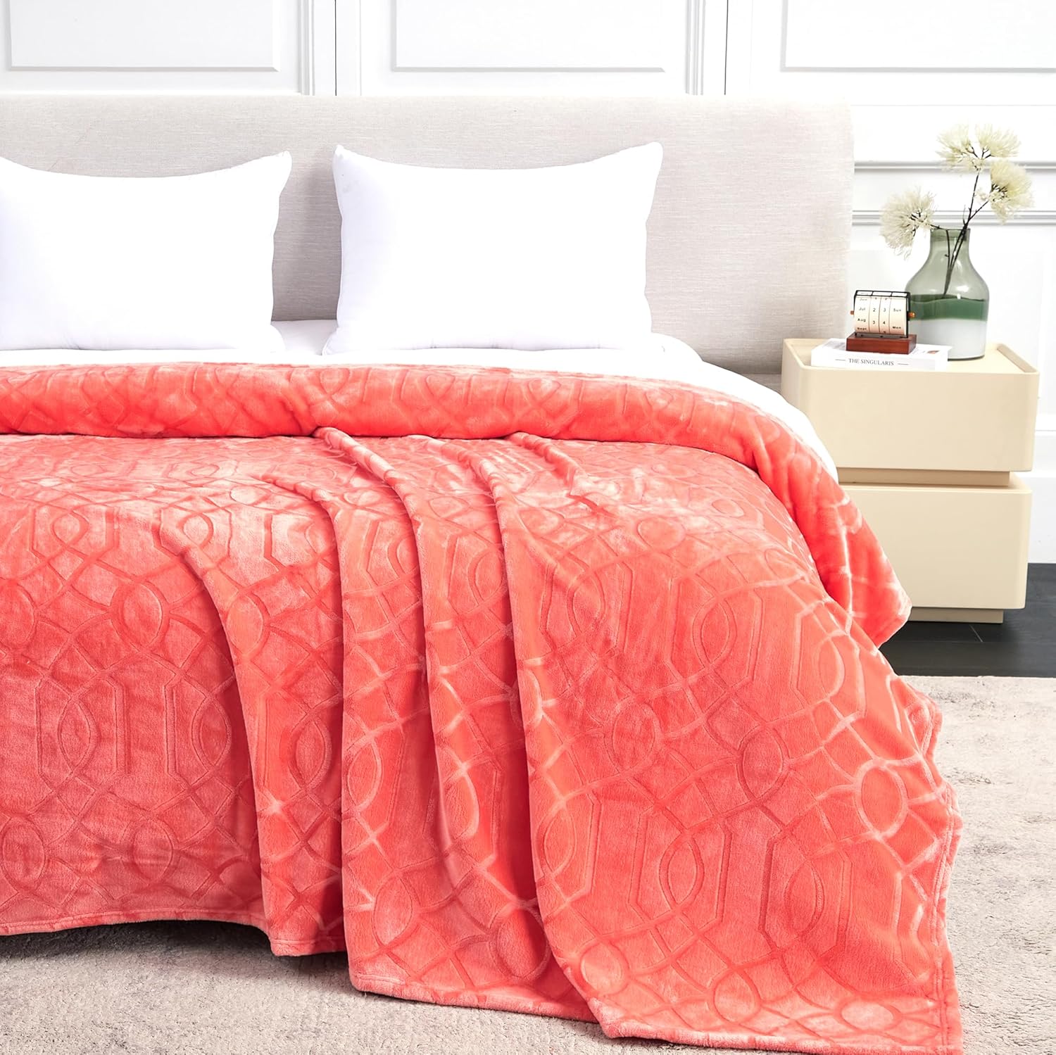 Soft Cozy Fleece Throw Blanket, 50x60 Inches – Lightweight Plush Blanket for Couch, Fuzzy 3D Jacquard Design, for Sofa, Bed & Travel - Dark Grey
