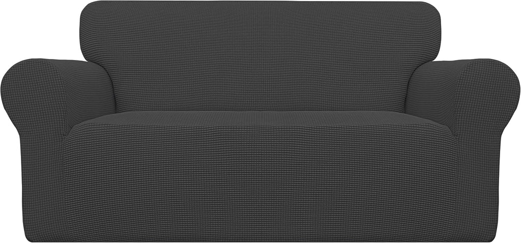 Stretch Sofa Slipcover 1-Piece Sofa Cover Furniture Protector Couch Soft with Elastic Bottom for Kids, Polyester Spandex Jacquard Fabric Small Checks (Sofa, Dark Gray)
