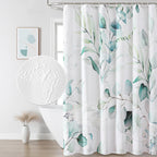 Watercolor Floral Shower Curtain, 3D Embossed Butterflies Grey Beige Flower Bathroom Curtains, Minimalist White Cloth Bath Curtain, Waterproof Fabric Textured Shower Curtain Set with Hooks, 72x72