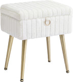 Vanity Stool Chair Faux Fur with Storage, Vanity Bench, Metal Legs, Adjustable Feet, for Living Room, Bedroom, Makeup Room, Cream White ULOM505WZ02