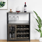 GAOMON Coffee Wine Bar Cabinet with Storage and Detachable Rack, Farmhouse Sideboard and Buffet Cabinet with Glass Holder and Mesh Door, Liquor Coffee Bar Cupboard, Black