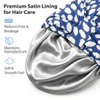 Luxury Shower Cap for Women Reusable Waterproof, Double Layered Shower Hair Cap with Adjustable Elastic Strap, Large Satin Lined Shower Bath Cap for Long Curly Straight Hair, Blue